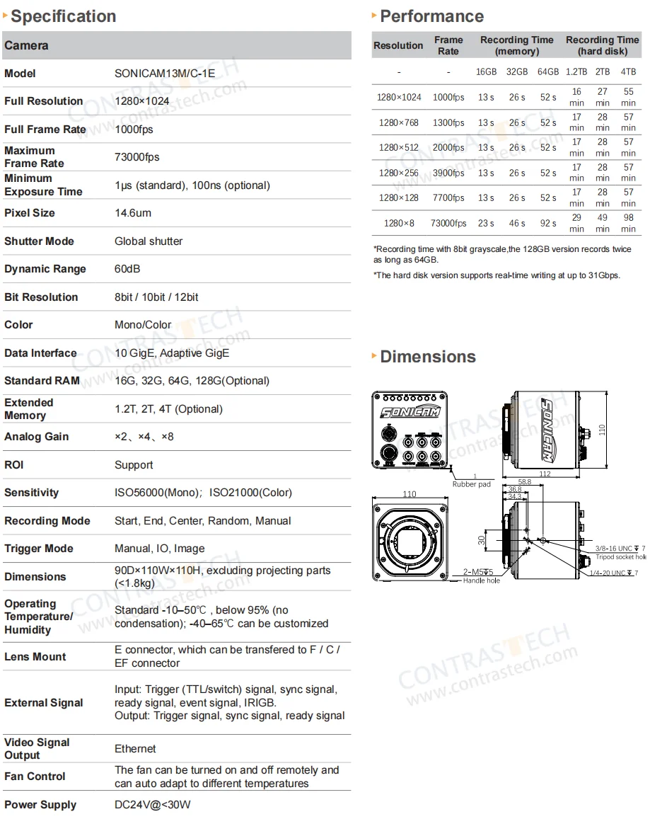 1280x1024 1000fps High Speed Camera 73000fps Max ISO56000 Ultra Slow Motion Global Shutter Imaging for Welding Inspection