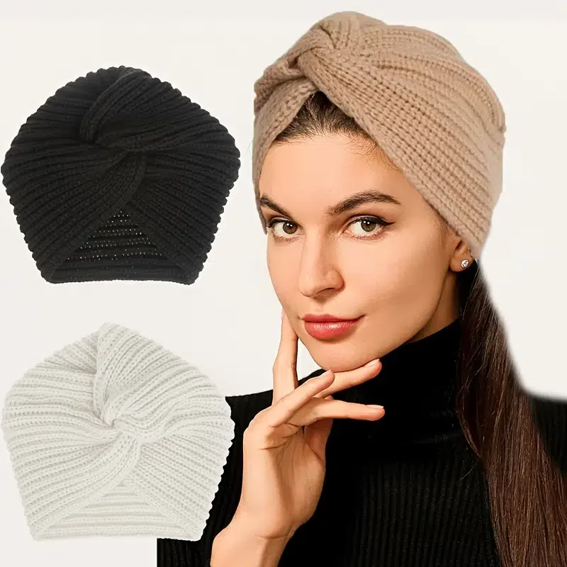 Herrnalise Women Winter Warm Solid Cross Muslim Cap Hat Beanie Wrap Scarf  Cap 