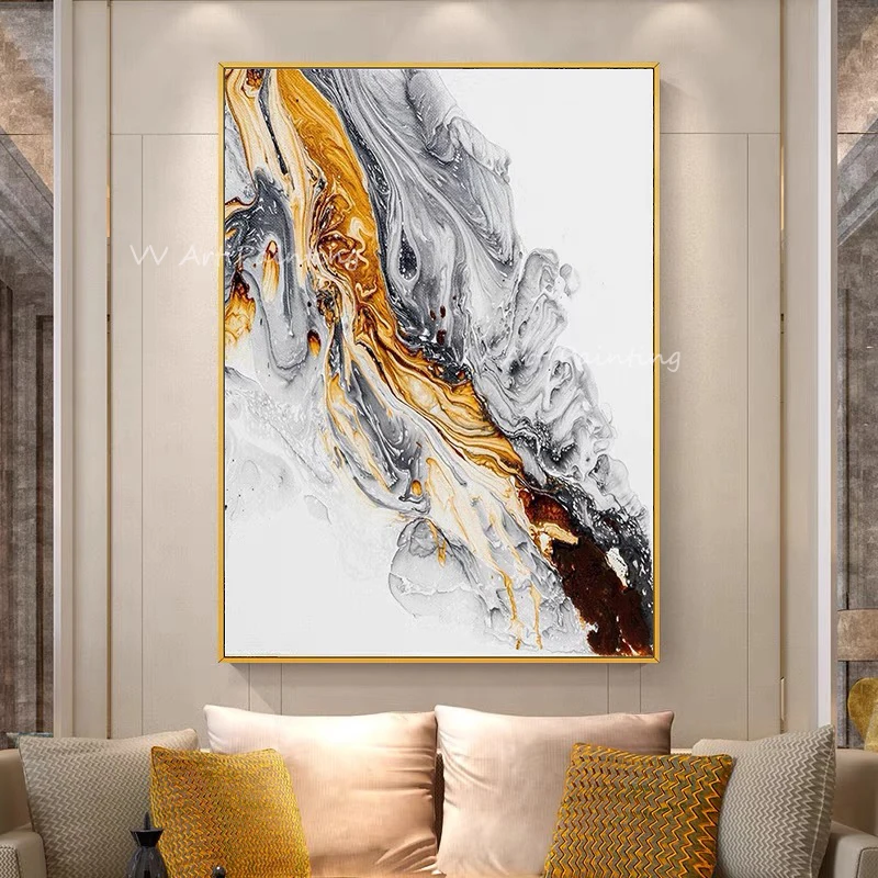 

Современная Абстрактная картина ручной работы, серый холст, акварельный пейзаж, картина маслом, простой дизайн, настенные картины