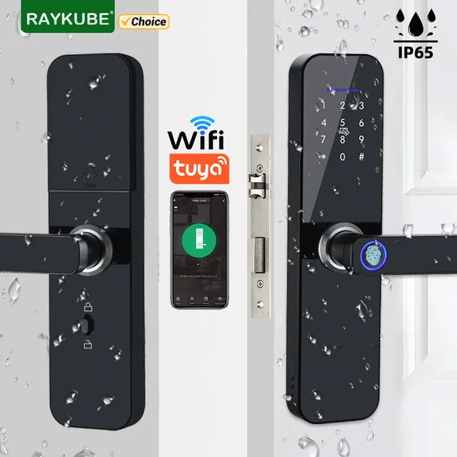 RAYKUBE F005 IP65 Waterproof Tuya Wifi Lock Electronic Smart Door Lock With Fingerprint/Smart Card/Password/Key/APP Unlock