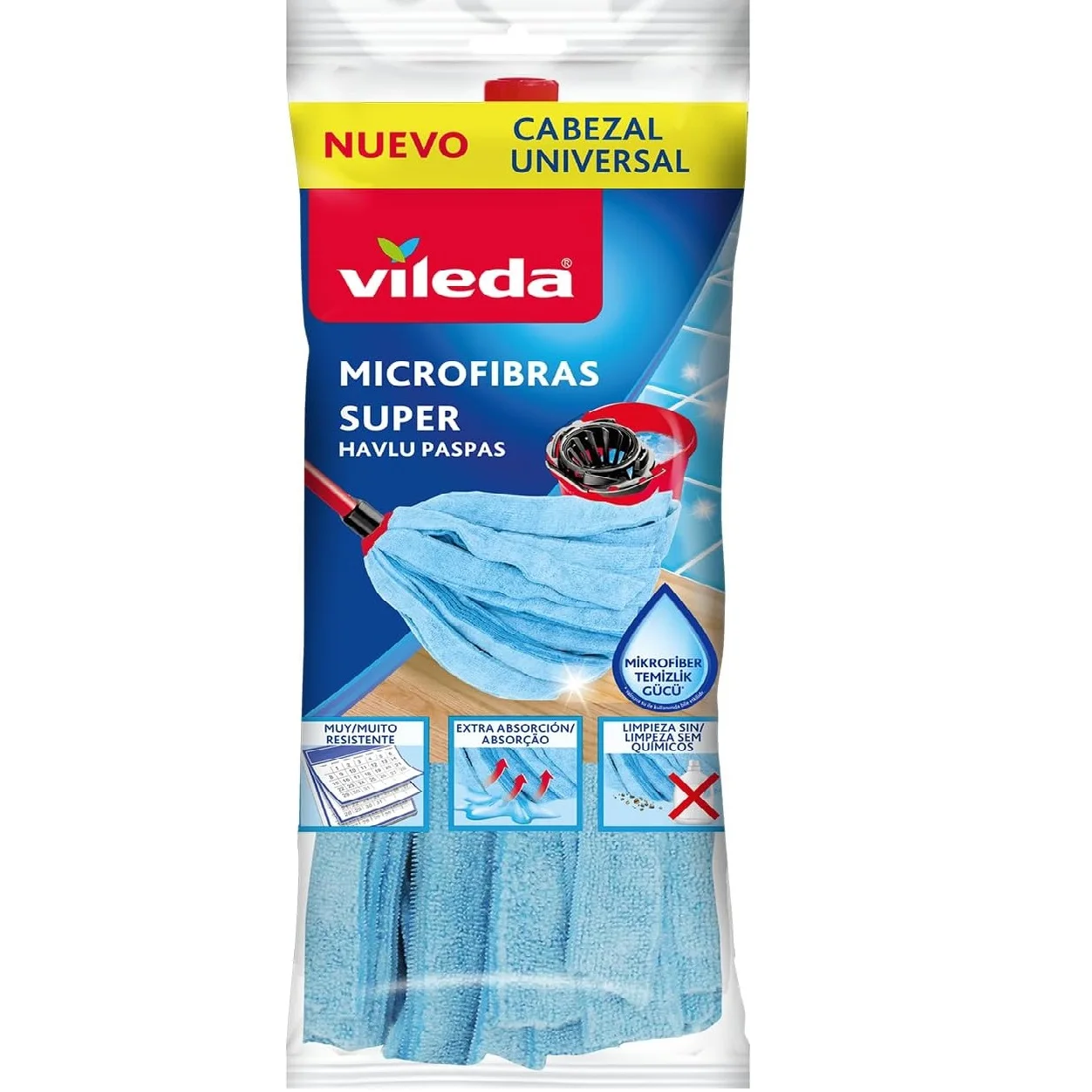 Vileda Microfibra Super Asciugamano Mop Sostituzione Azzurro 1 Pezzo