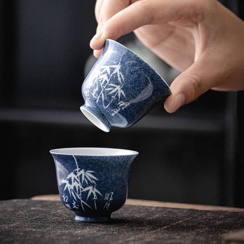 100ml Hand Painted Bamboo Gaiwan Small Porcelain Chinese Jingdezhen Tureen Teaware Set Tea Bowl Kung Fu Tea Chawan Cups Lily