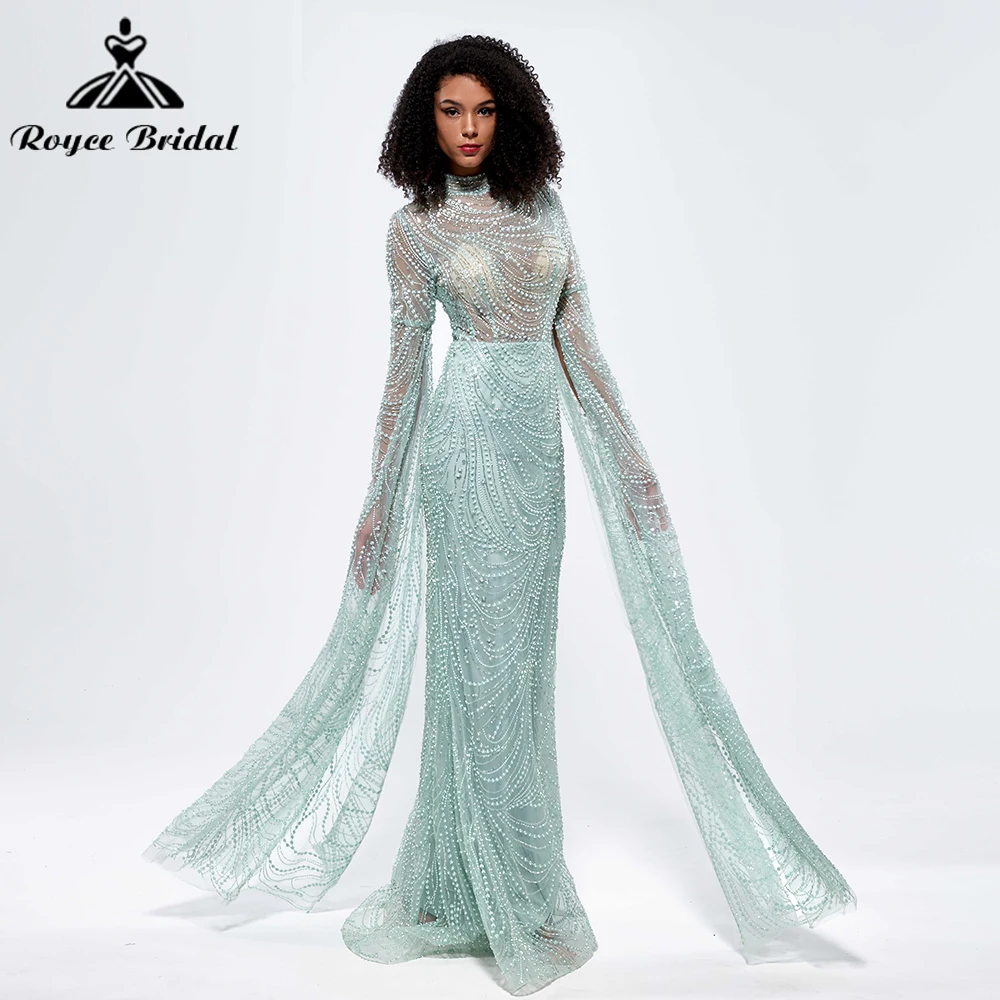 

Roycebridal Дубай мятно-зеленая накидка рукава из бисера Жемчуг вечернее платье Русалка 2024 арабские вечерние платья для женщин Свадебная вечеринка