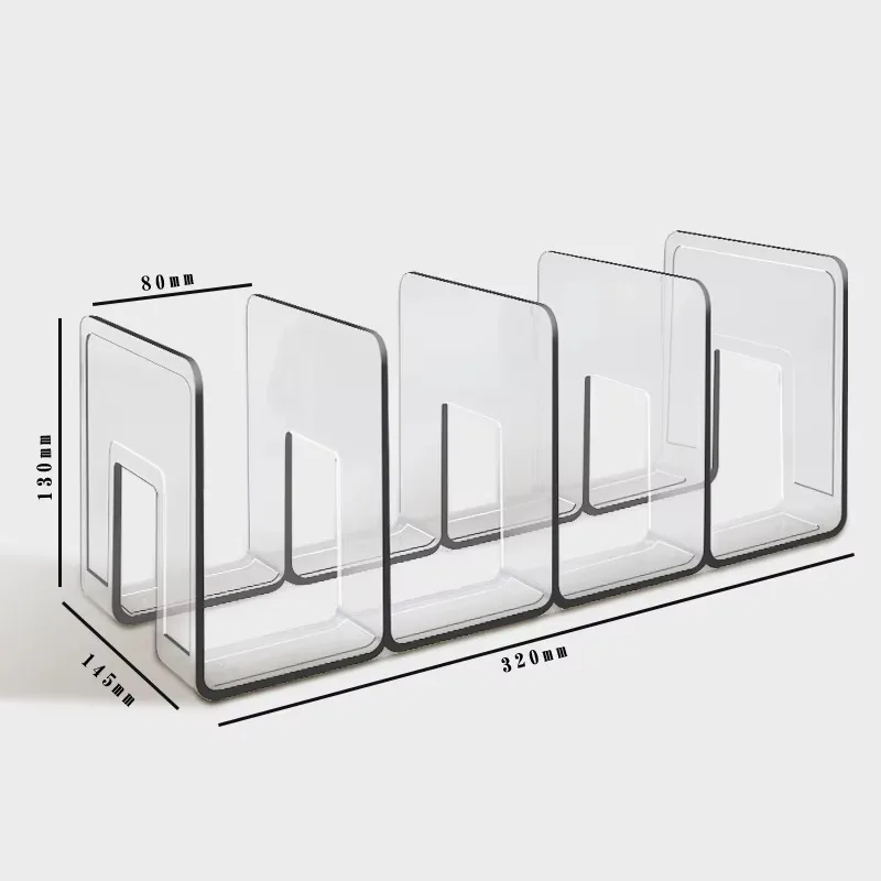 Book Organizer Book Holder Book Stand Transparent Acrylic L-Type Bookend Four-Shelf Desktop File Storage Display Bookshelf Office Organizational Tool Home Use