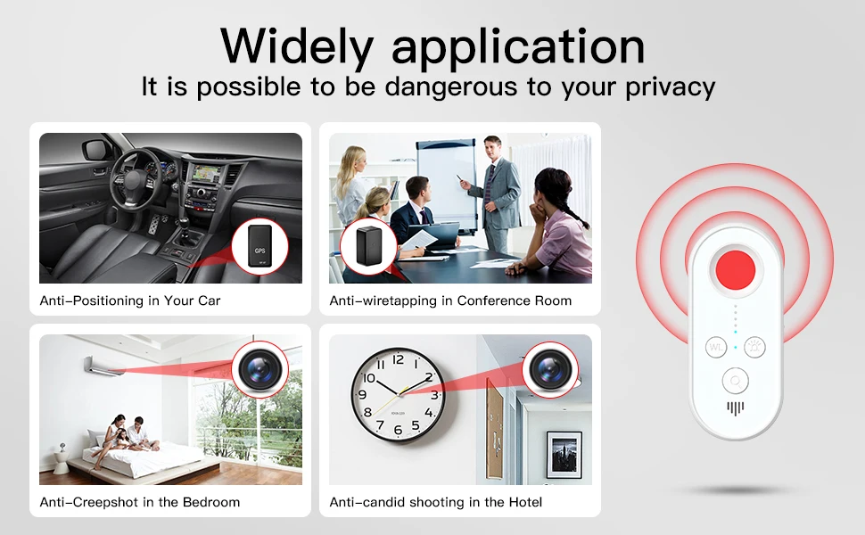 Hidden Camera Detector- Portable Camera Finder, GPS Tracker Detector, RF Wireless Signal Scanner for Office, Hotels, Cars,