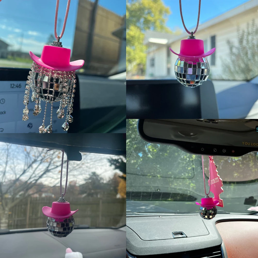 Description Picture 3 of itemPink Cowgirl Cowboy Hat Disco Ball Car Hanging Reflective Mini Disco Ball Ornaments Christmas Tree Wedding Birthday Party Favors