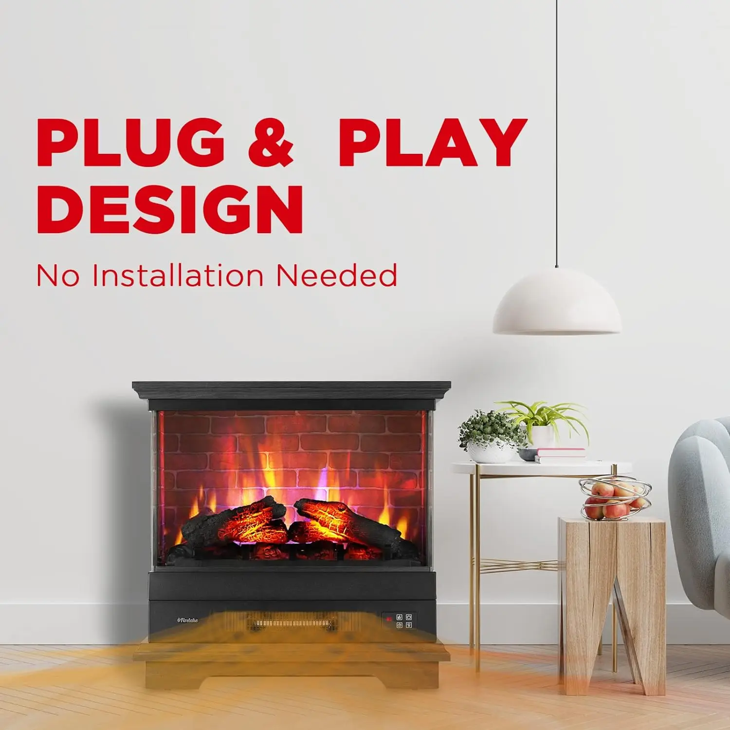 

TURBRO-Electric Fireplace Heater, Freestanding with Mantel, 7 Adjustable Flam, No Assembly Required, 27 in