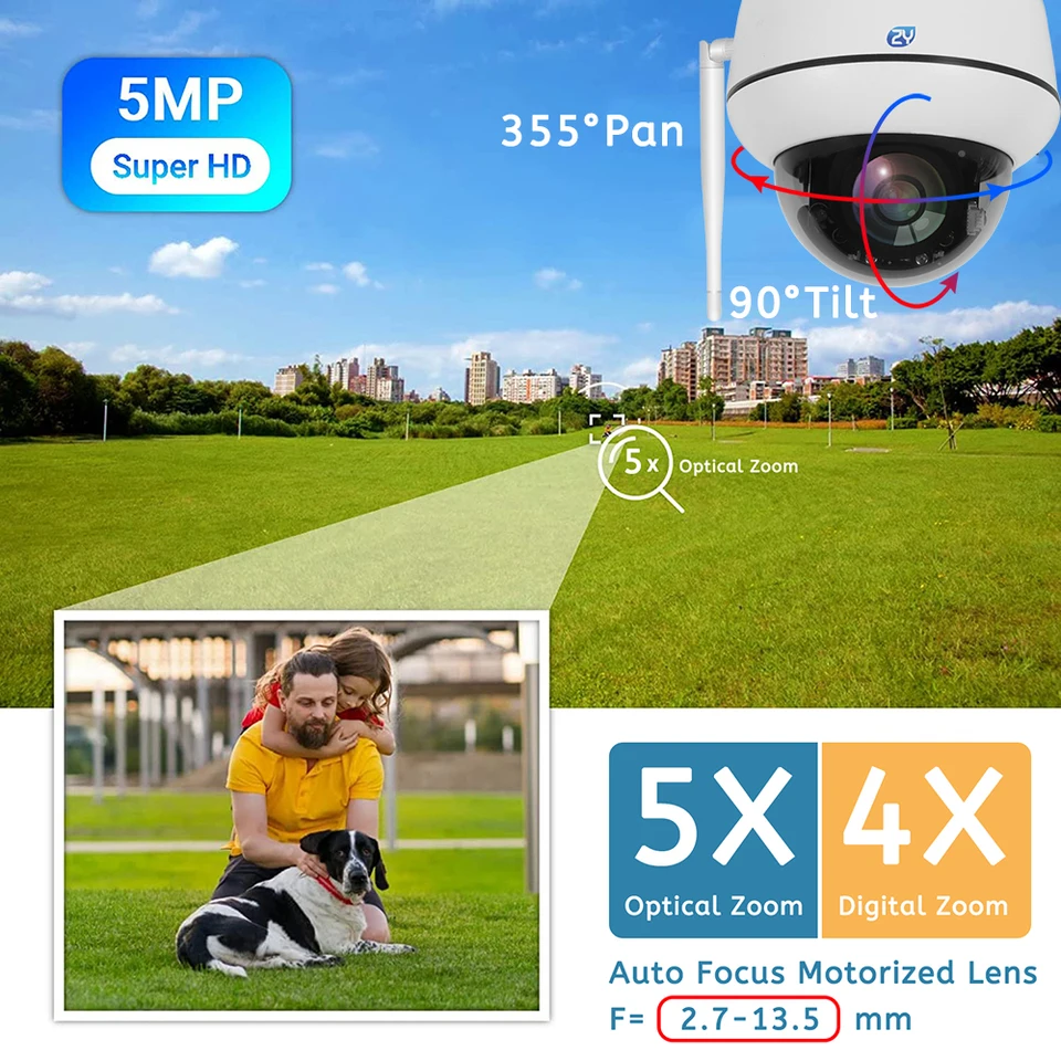 5MP Wifi Dome PTZ 5X Optical Zoom IP Camera Humanoid Tracking Two-way Talk Wireless Home Security Surveillance Cameras_voghion.com