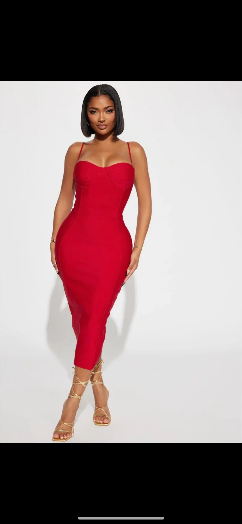 Elegant Ruched Satin Spaghetti Strap Midi Dress photo review