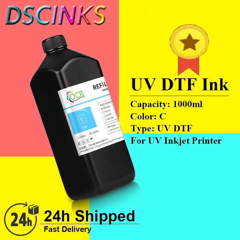 White KCMY UV-DTF Ink 1000ml Compatible with Epson PrintHead UV Inkjet Printer Black Cyan Magenta Yellow 1Liter each Pack