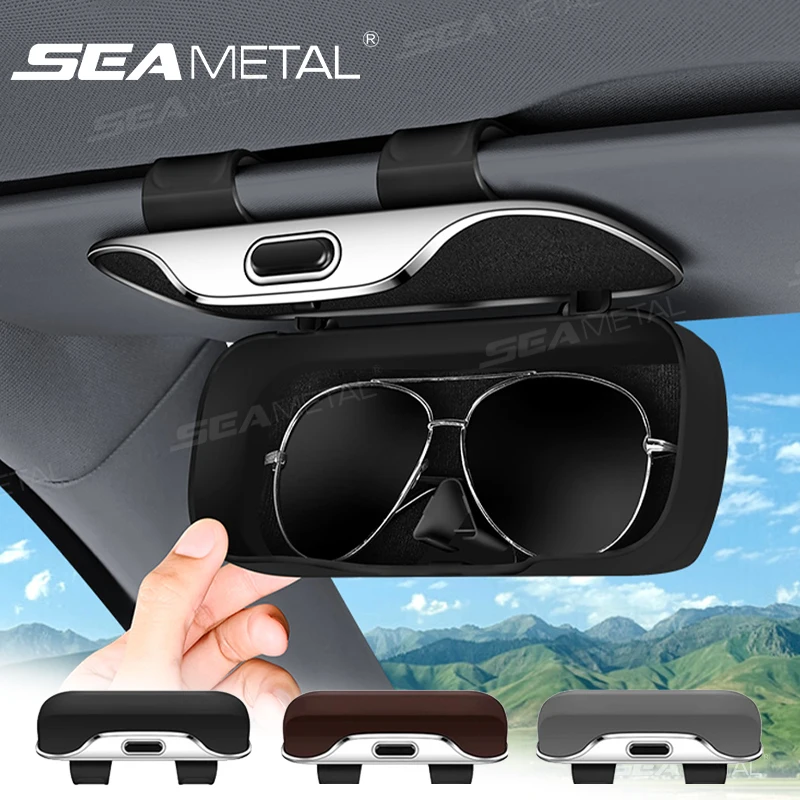 Car Glasses Case Hard Box Auto Eyeglasses Holder Black Grey Brown