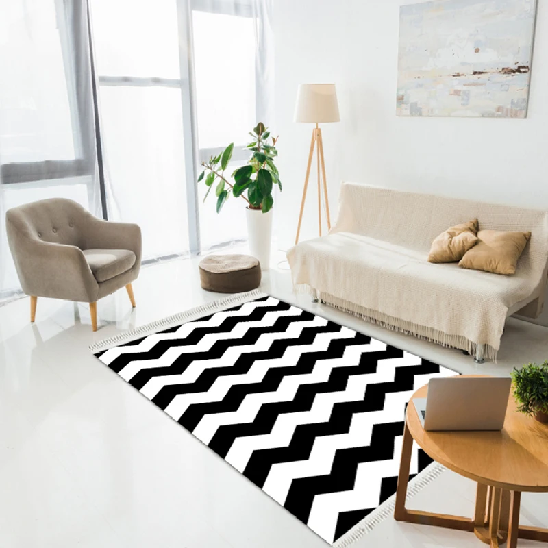 

Zigzag White Lattice Pattern Carpet, Black & White Area Rug, Geometric Decorative Floor Carpet, Living Room Decor, Non-Slip Ca