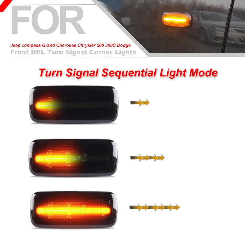 2xDynamic LED Side Marker Light Turn Signal Lamp For Jeep Compass Patriot Dodge