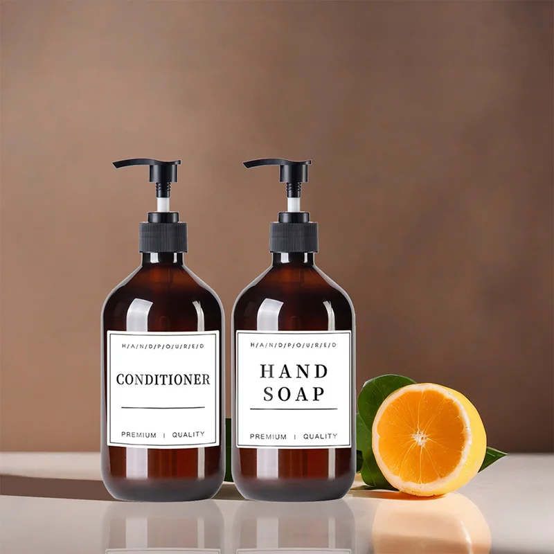 2 Pcs 16.9 oz Bathroom Hand Soap Bottle Kitchen Soap Dispenser Dish Bottles Refillable Liquid Container with 12 Labels