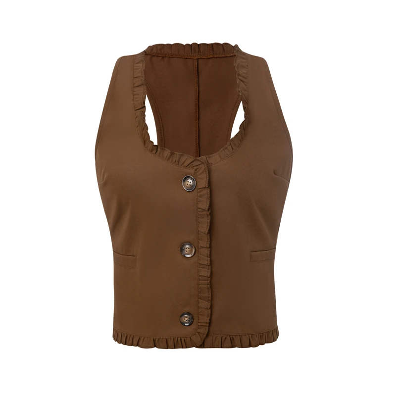 y2k PU Leather Vest Vintage Aesthetic Women V Neck Sleeveless Button Tank Tops 2000s Dark Academia Tshirt Waistcoat