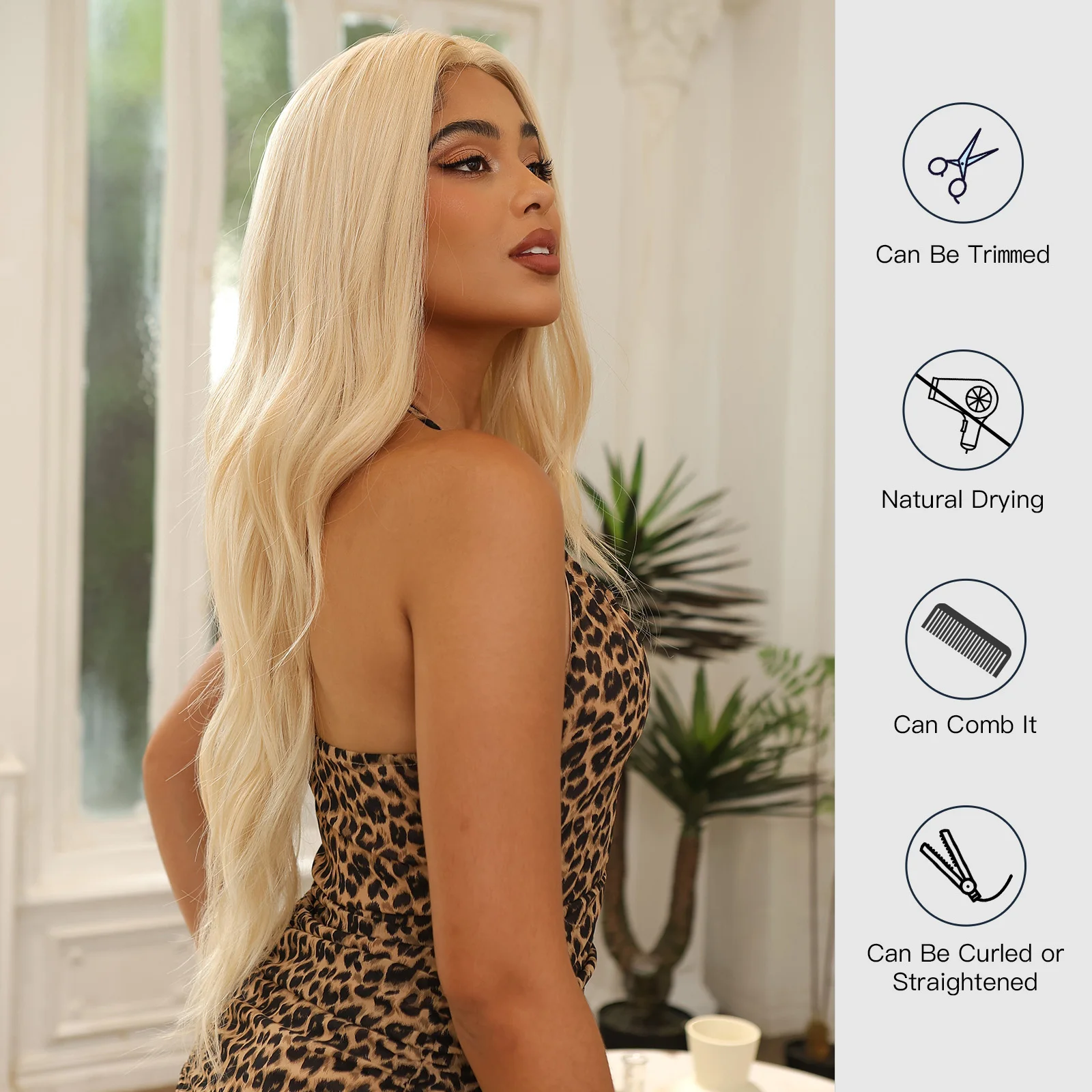 Blonde Golden Wig Hairline Lace Front Wigs Synthetic Long Wavy Ladies Women's Cosplay High Density
