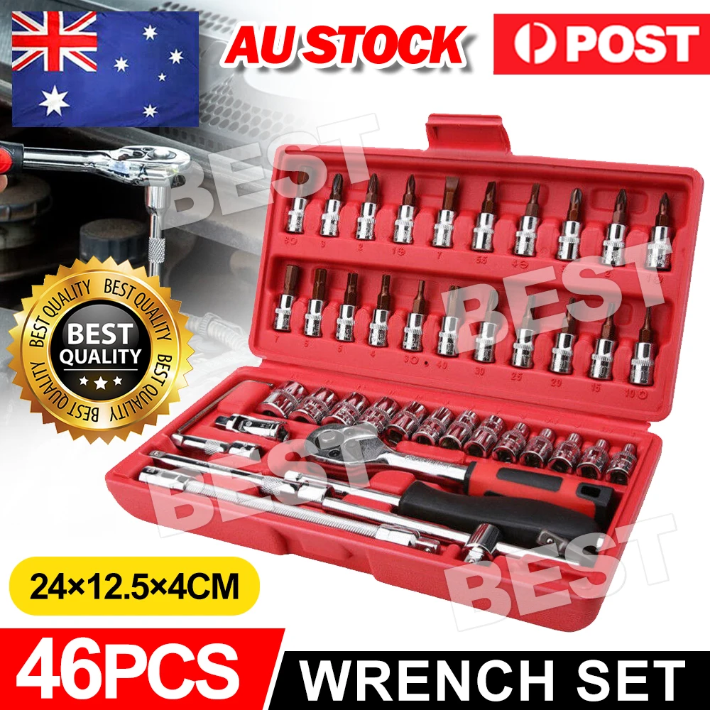 46x Deep Socket Set Metric Wrench CRV 1/4" Drive Flexiable Extension Bar Tools