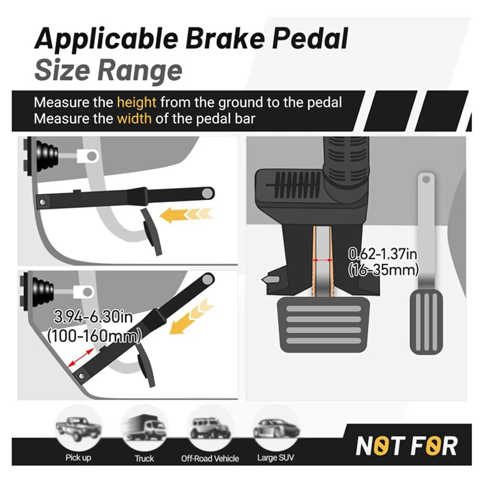 Brake Pedal Lock Auto Heavy Duty Car Lock with 3 Keys For Van Vehicles 5-15mm Pedal Stem
