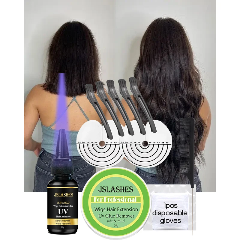 5pcs kit Uv light hair extensions glue kit with heat protector & uv remover cream for profesional Uv light glue & removal