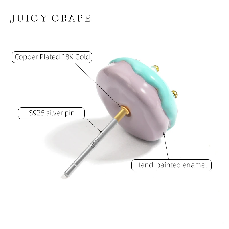 JUICY GRAPE Cute Donut Stud Earrings for Women Unique and Fun Earrings S925 Silver Needle 18K Gold Plated  Fashion Jewelry