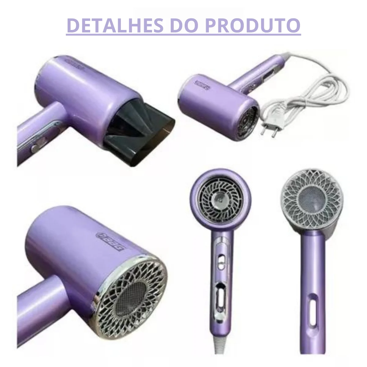 Secador De Cabelo Portátil Pequeno Profissional 110v 3000w Cor Roxo