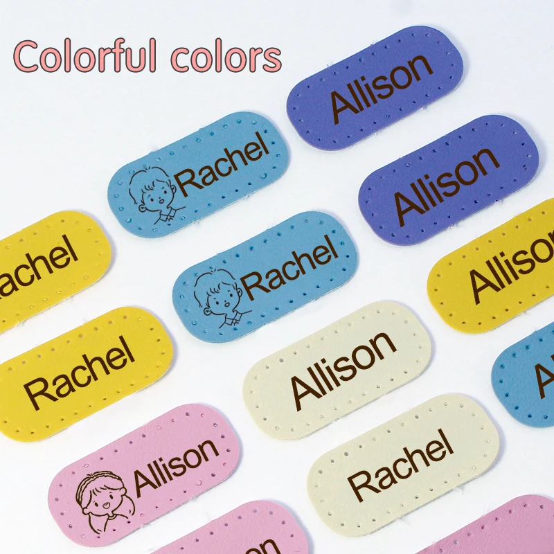 Personalized Leather Name Labels Washable Iron On Tags Sicker Handmade Clothing Fabric Label Sewing 12Pcs 24*50MM name stickers name sticker