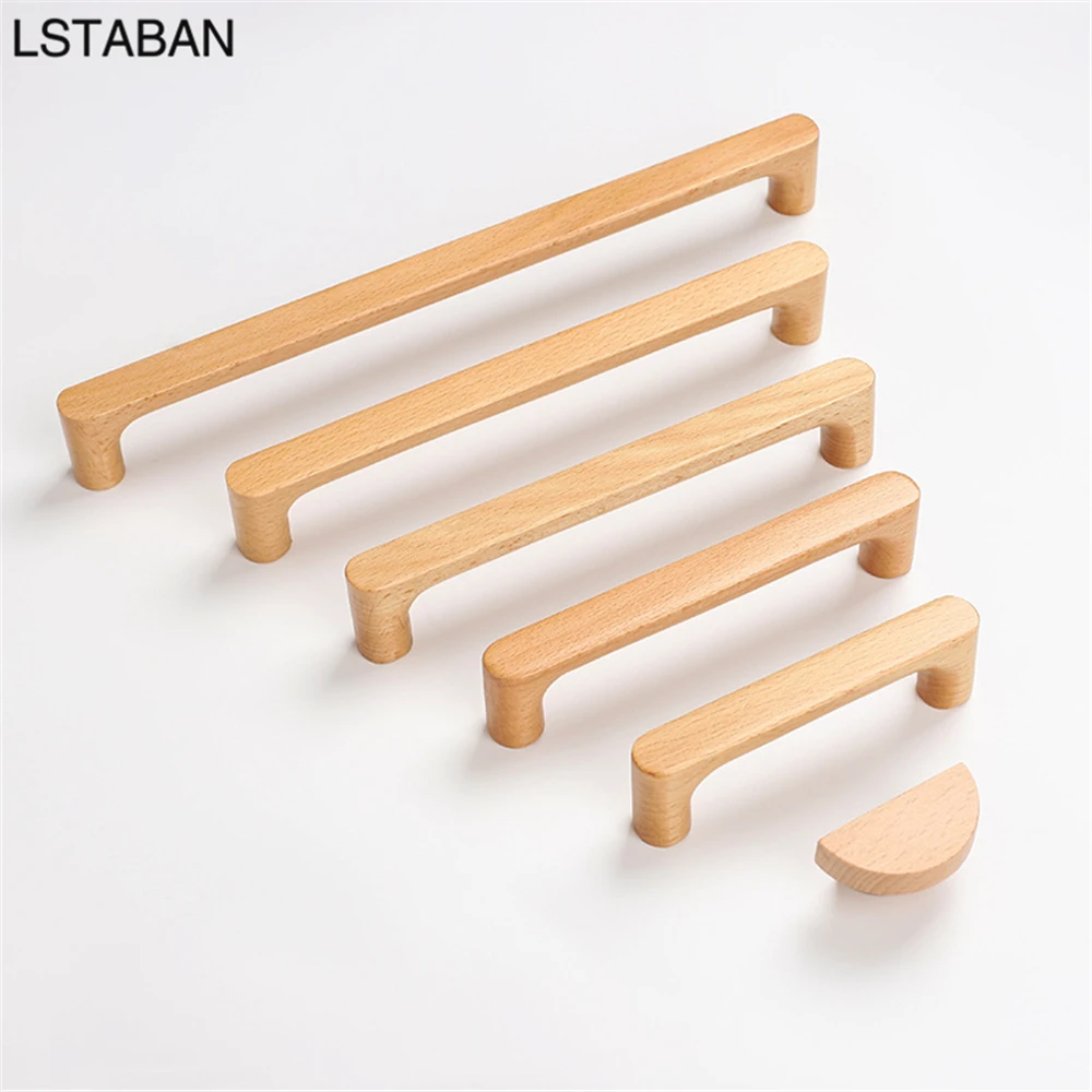 Furniture Handles Kitchen Door Handles Nordic Wooden Cabinet Handles Solid Wood Furniture Kitchen Door Handle Wardrobe Cupboard Drawer Knobs Hardware Round Pull Handle