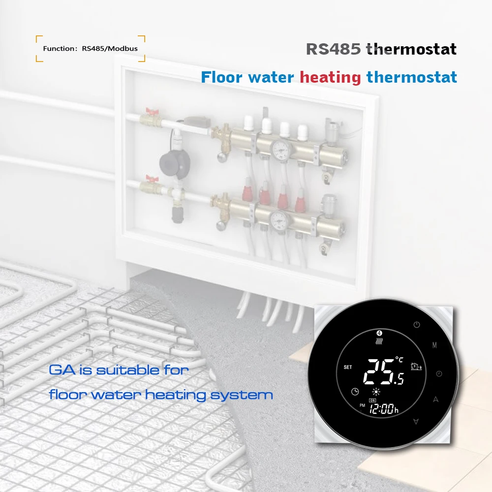 

RS485 Heating Thermostat for Water Warm Floor,Temperature Controller control NO NC electric actuators 24VAC 95-240VAC