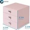 Compact 3-drawer plastic organizer, 6.5" x 6.5" x 6.5", pink. Perfect for storing jewelry, cosmetics 3