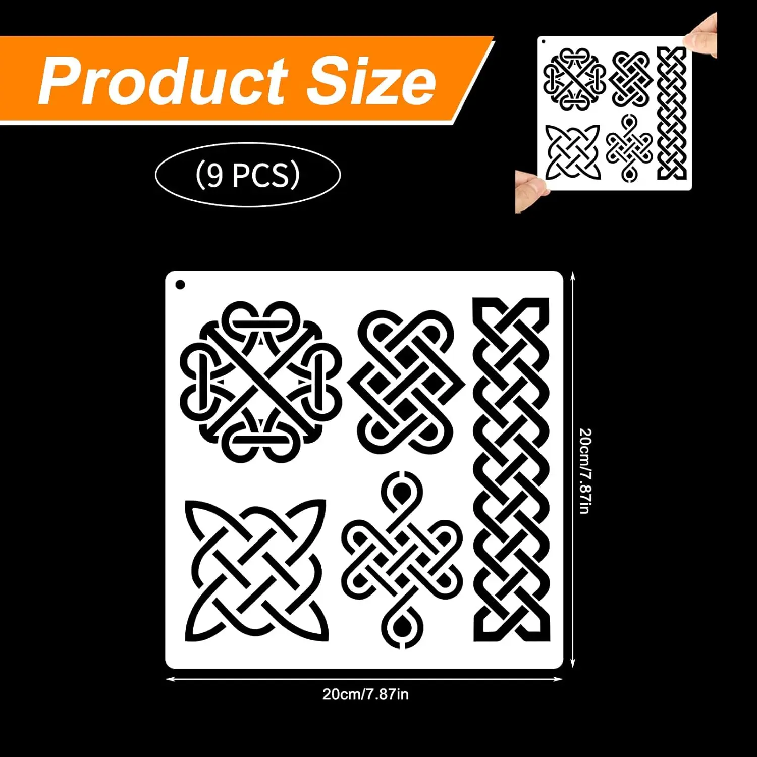 9PCS 11.8×11.8인치 켈틱 매듭 패턴 페인팅 스텐실 세트 DIY 공예 벽 나무 직물 장