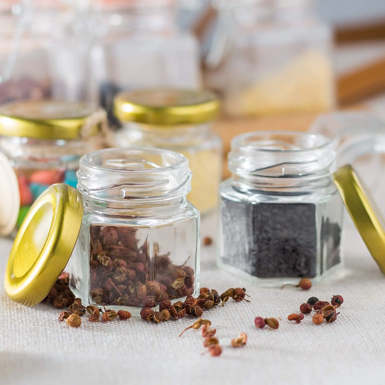 Mini Honey jars-Hexagon honey jars with wooden spoon, bee pendant,Glass Honey jars with lids, Baby Shower, Wedding Favors 6
