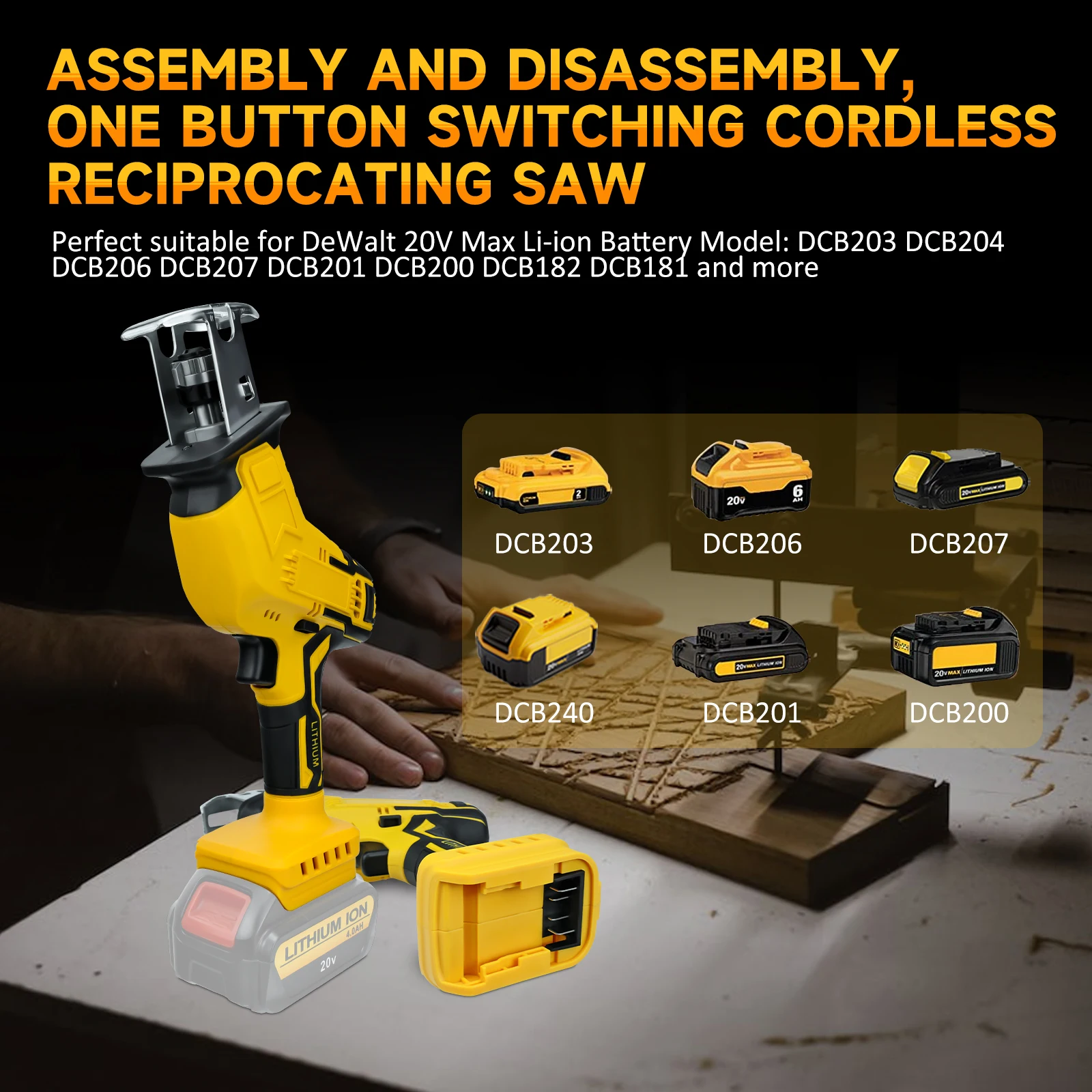 Reciprocating Saw for Dewalt 20V Battery 0-3000SPM Variable Speed with 4 Saw Blades Metal Wood Cutting Saber Saw (No Battery) 2