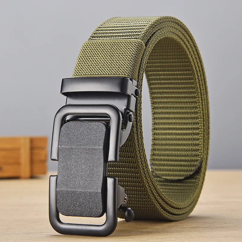 1/2pcs Men's Belt Automatic Metal Buckle Nylon Canvas Webbing Outdoor Work Belt Toothless Automatic Buckle Casual Sports Belts