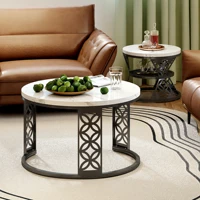 Ensemble de 2 tables basses, tables d'appoint rondes modernes, table de salon avec un design en marbre, structure en métal et plateau en MDF 4