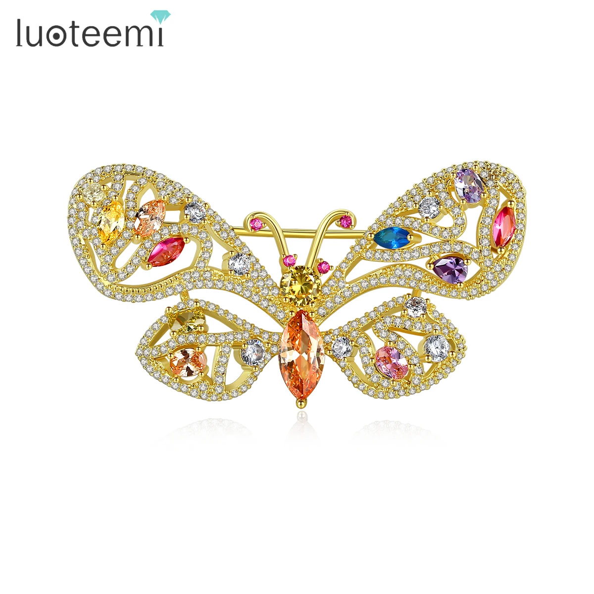 

LUOTEEMI Large Luxury Butterfly Brooches for Women Bridal Wedding Party Insects Banquet Girl Dress Accessories Christmas Gifts