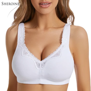 Sheroine Plus Size Bra Soft Lace Cotton Ultrathin Wirefree Non-Padded Lingerie for Women Lifting Support Comfort