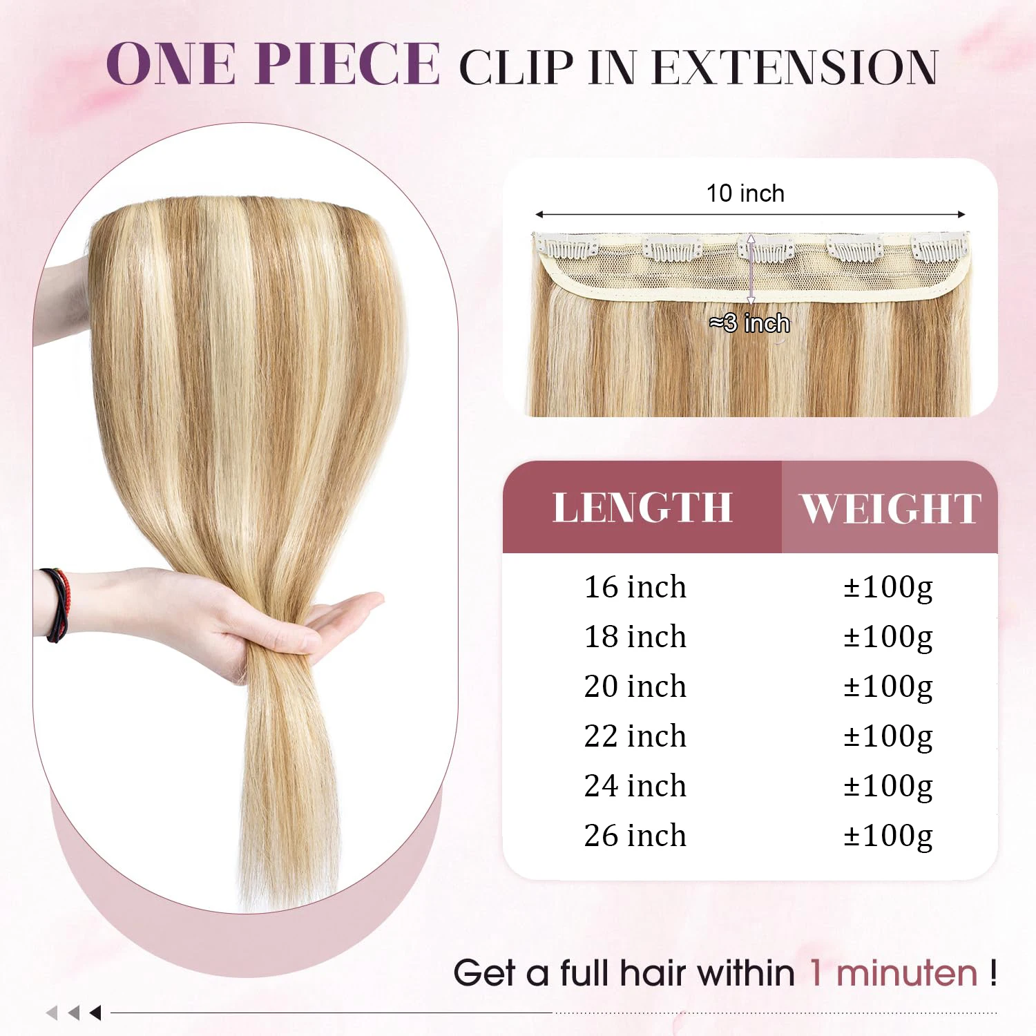 One Piece Clip In Extensions 100G Human Hair 5 Clips Natural Straight P8/613 Light Brown Mix Bleach Blonde Color Clip Ins