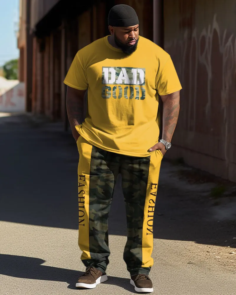 Biggmans Camouflage Two Piece T-Shirt Sets for Men's Clothing Casual Street Hip-Hop Large Pants Big Plus Size Suit