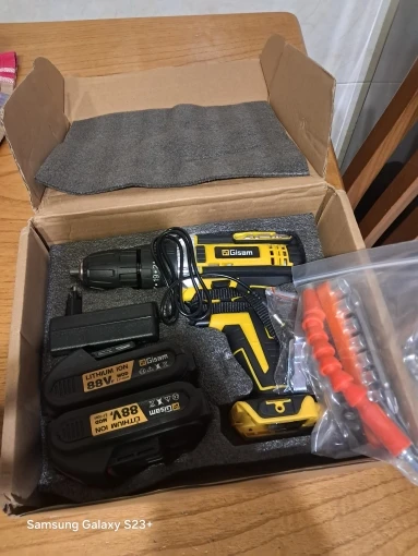 Gisam 25+3 Torque Electric Impact Screwdriver Multifunctional Cordless Drill Power Tool Setting 2 Gear Speed with 2 Batteries photo review