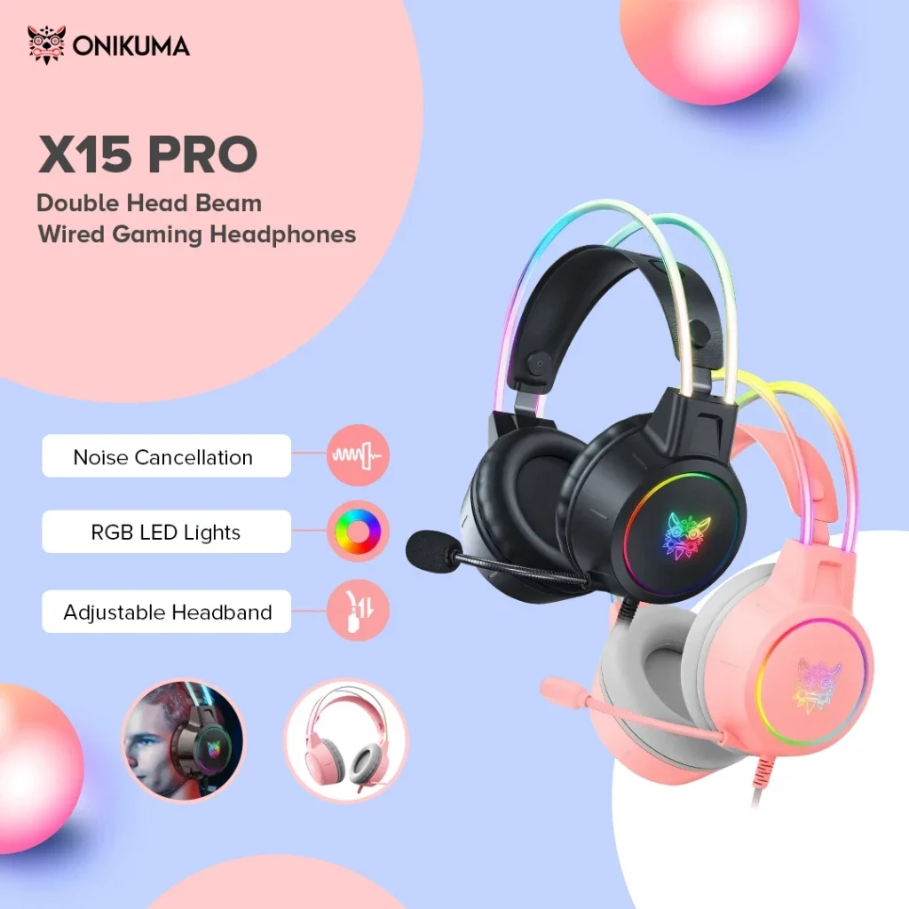 Cuffie cablate Onikuma X15 Pro con microfono, cancellazione del rumore, cuffie da gioco RGB per PC e laptop_voghion.com
