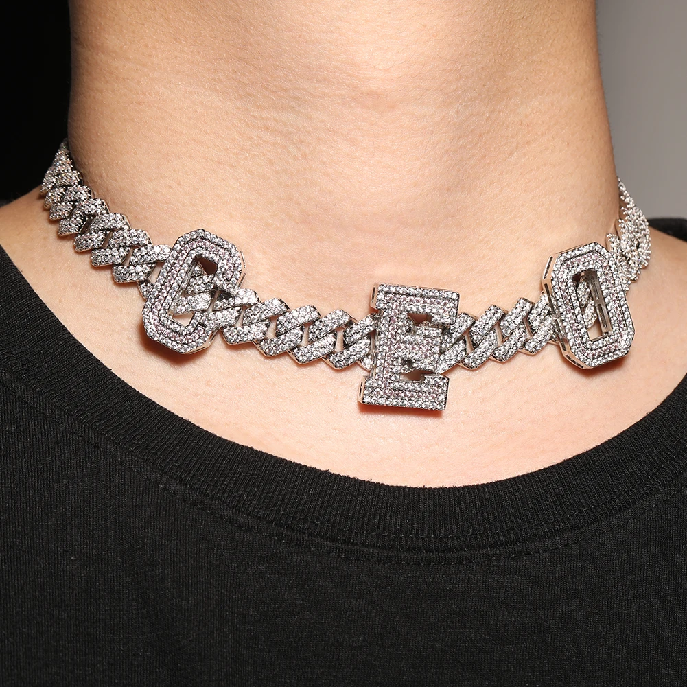 TBTK Custom Name 13mm Miami Cuban Necklace Iced Out 2 Colors Cubic Zirconia Personalized Initial Letter Hiphop Punk Jewelry