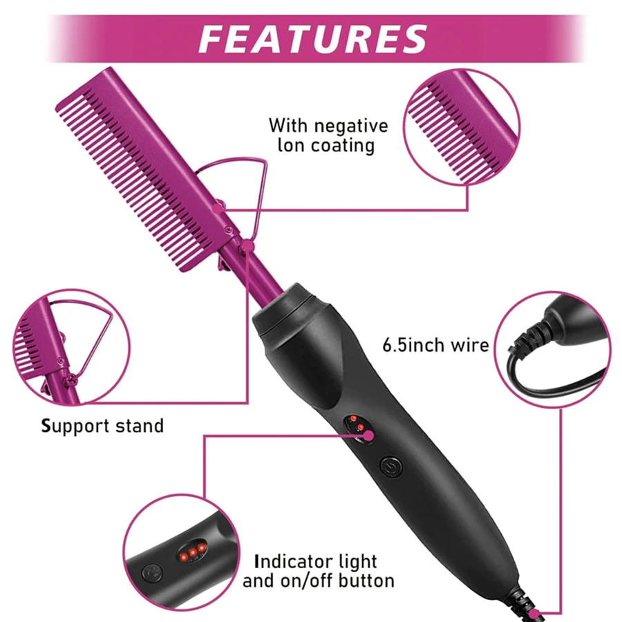 GOIPLE 2 in 1 Electric Heat Comb Hot Hair Straightener Curling Iron for Wigs and Hair Styling Tools beginner Hair Extension Kit 3