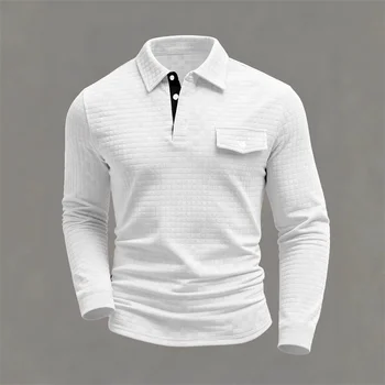 Men's Solid Color Long-Sleeve Polo Shirt 1