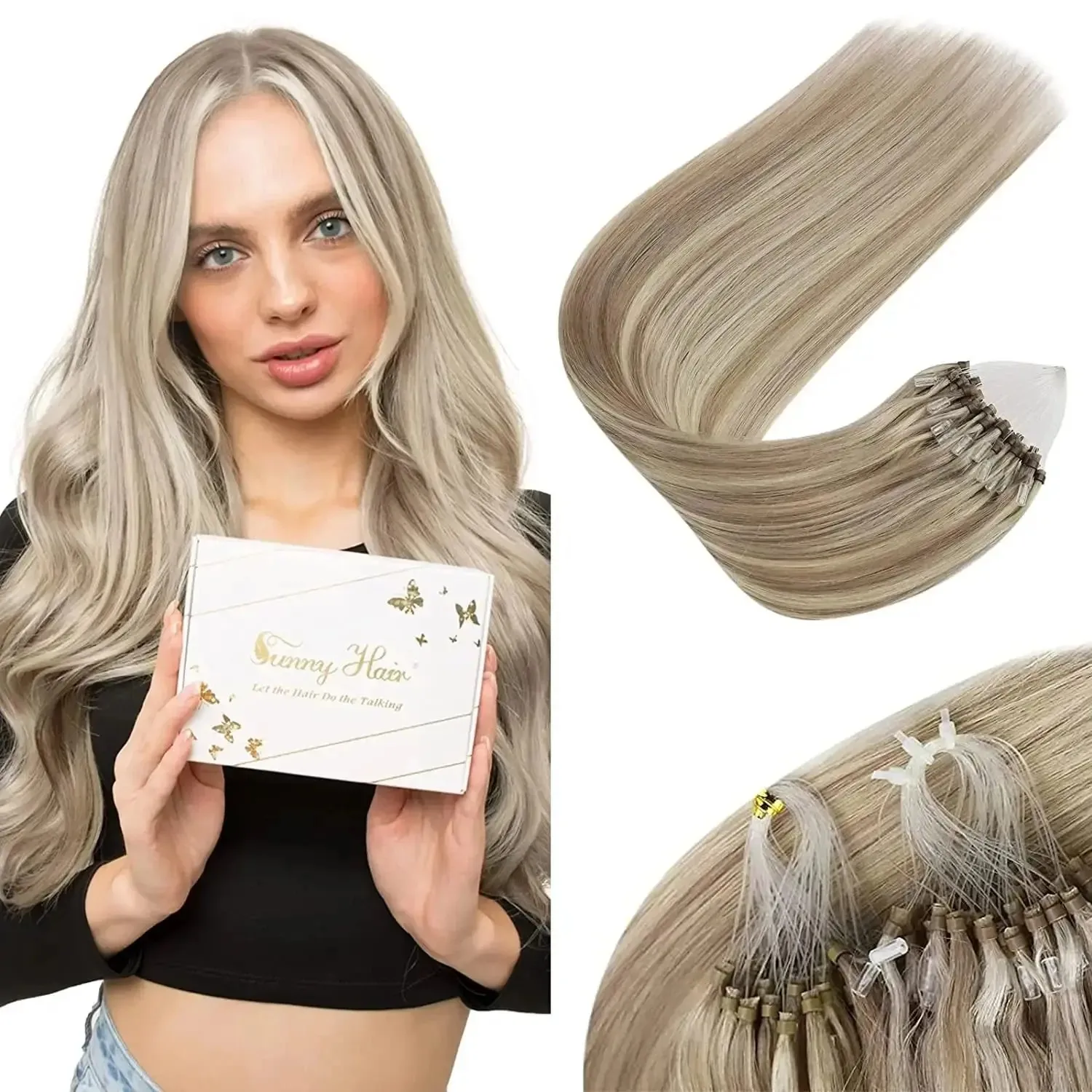 VeSunny Micro Hair Extensions Platinum Blonde Microlink Hair Extensions Cold Fusion Micro Human Hair Extensions 50g Natural Hair
