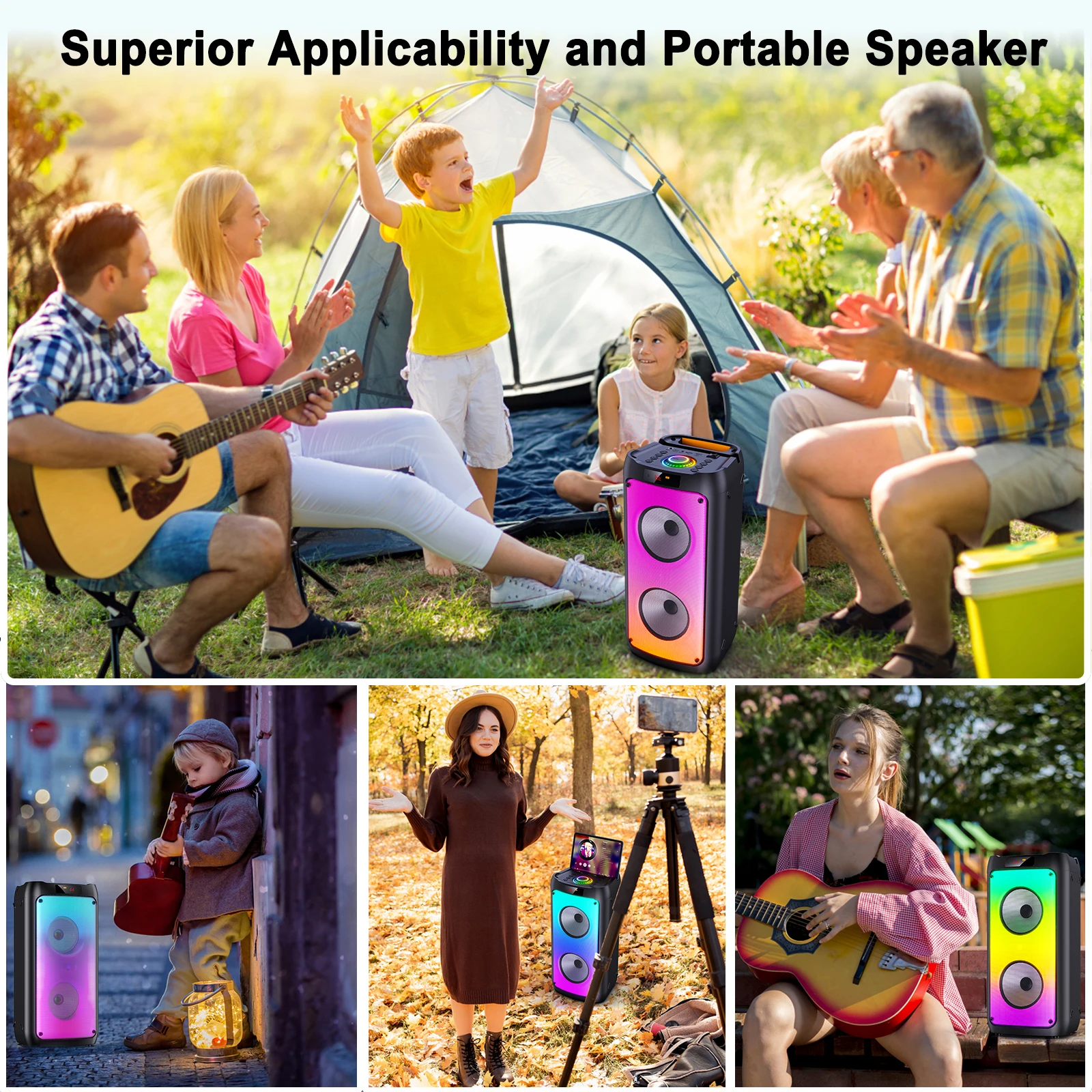 Wireless Bluetooth Speaker, Karaoke Machine With 2 Microphone, Home Karaoke Party Speaker With LED Light_voghion.com
