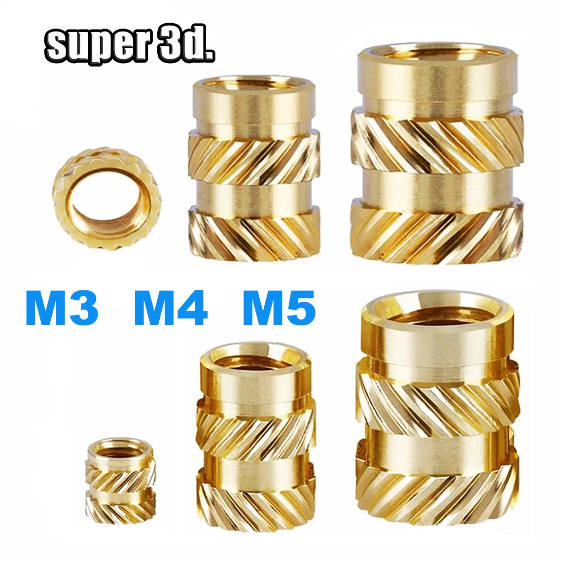 Porca m3 m4 m5 Rosca Recartilhado Hot Melt Latão Threaded Heat Conjunto Heat Resistant Insert Embedment Nuts para 3d Printer Parts 100 Pcs - Imagem 2