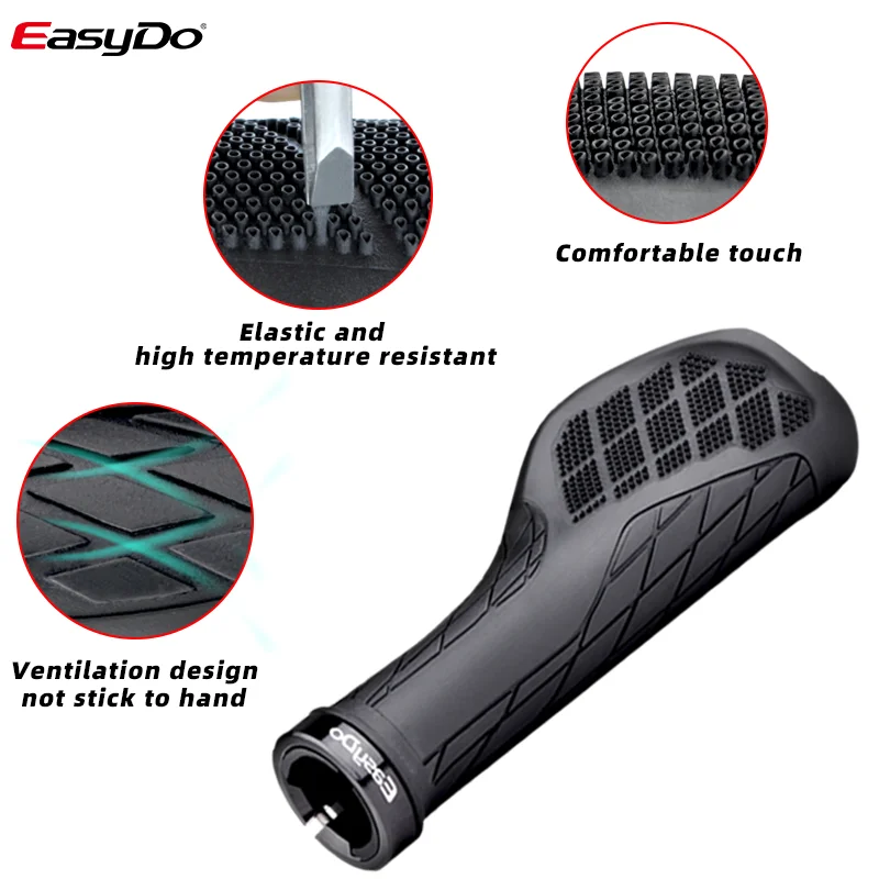 Bicycle Grips Bicycle Handlebar Bike Accessory EasyDo Bicycle Handlebar Grip Anti Slip TPR Rubber Ergonomic MTB Grip MTB Road Bike Shock Absorption End Lock Accessories