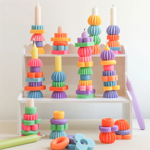 Geometric Stackable Candle Silicone Mold 9PCS Candles Making Kit Handmade  Building Block Candle Suitable for 2.2