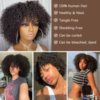 Perruque afro bouclée avec frange pour femmes noires, cheveux humains crépus, densité 200, non-dentelle, 100% vierge, document naturel 2