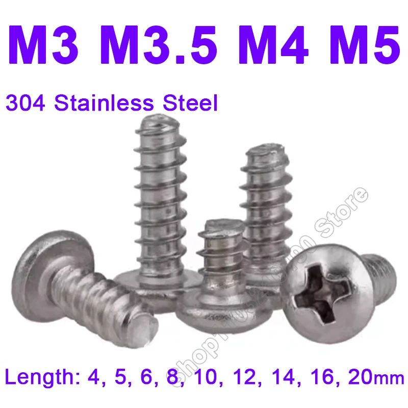 

M3 M3.5 M4 M5 Small 304 Stainless Steel Cross Phillips Pan Round Head Self Trapping Screw Flat Tail Self-tapping Wood Screws